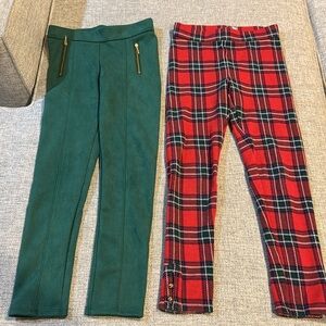 Bundle Janie and Jack Girls Suede Green and Tartan Red Plaid  Leggings Size 8